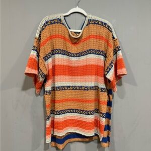 Free People Blue and Orange Knit Sweater